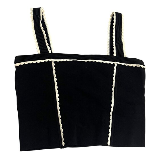 Sandro Lea Scalloped Cropped Tank Top in Black - Picture 1 of 5